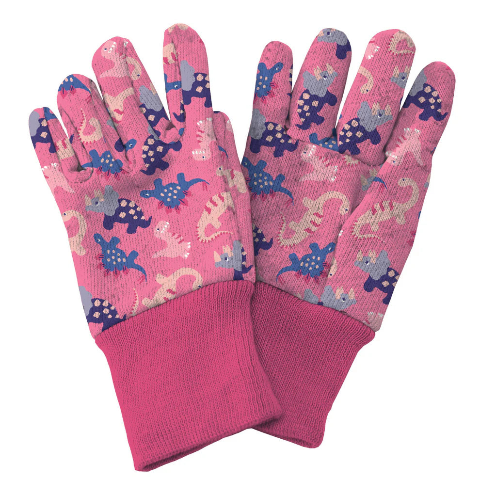 Kids Dinosaur Gardening Gloves Pink