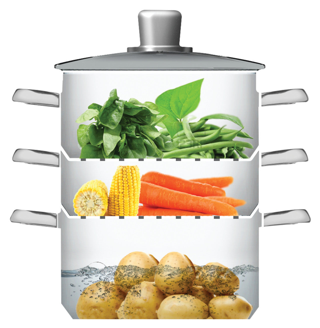 Stainless Steel Three Tier Steamer, 20cm