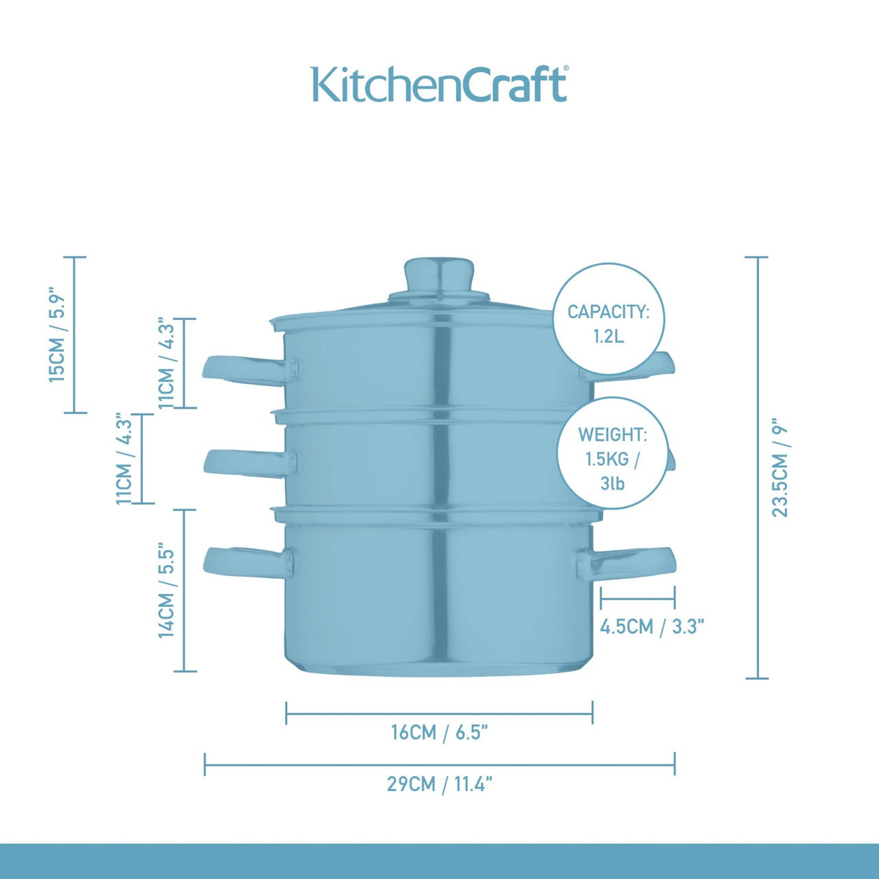 Stainless Steel Three Tier Steamer, 16cm