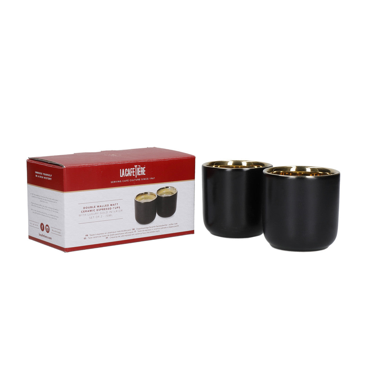 La Cafetière Double Insulated Espresso Cups, Black / Gold, 2-Cup Set