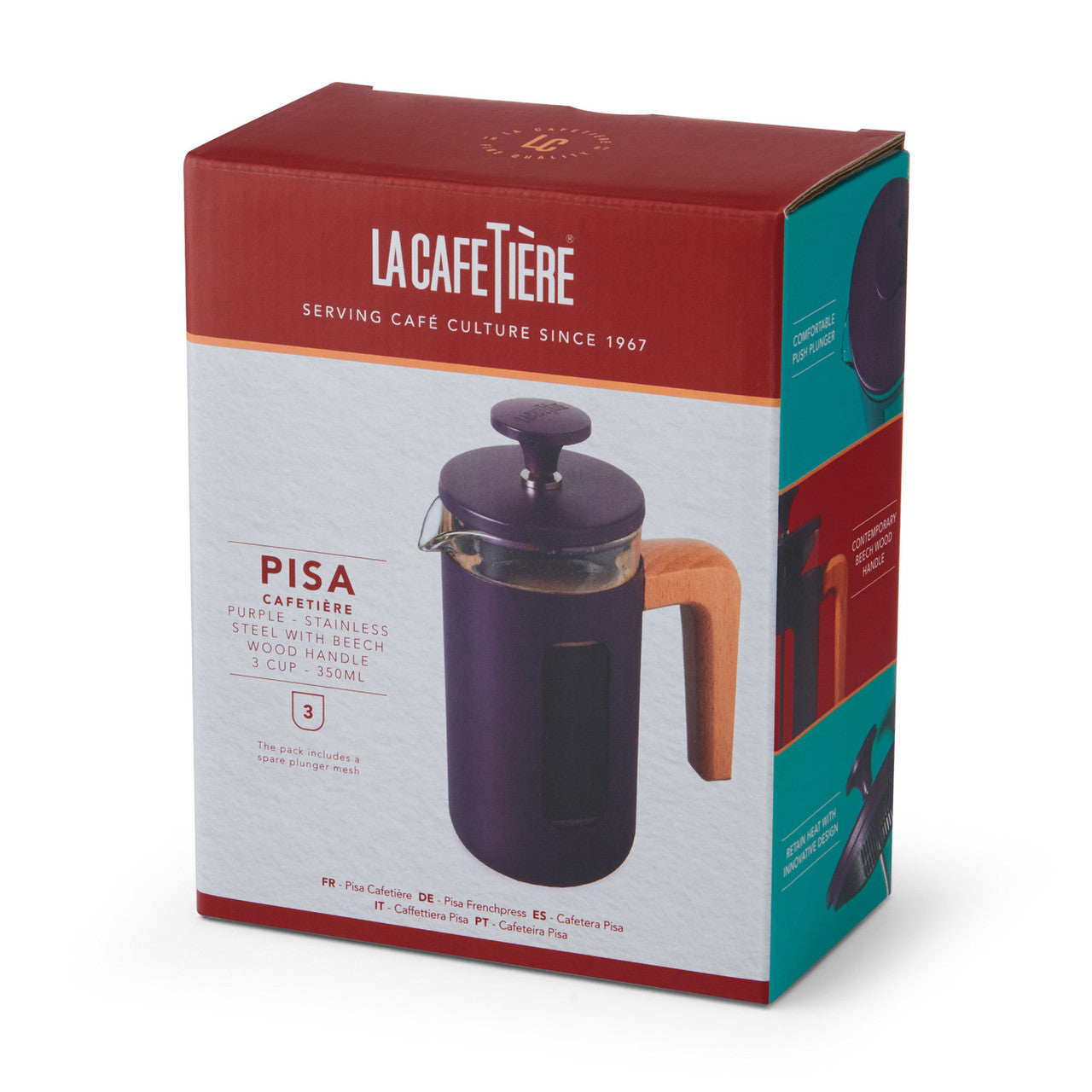 La Cafetière Pisa 3 Cup Cafetière Purple