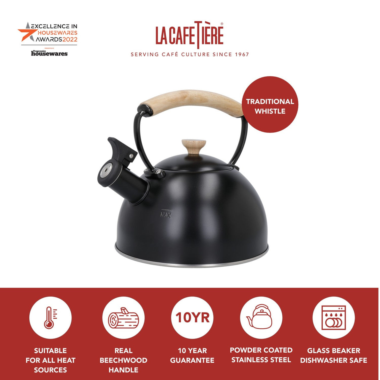La Cafetière Whistling Kettle Black