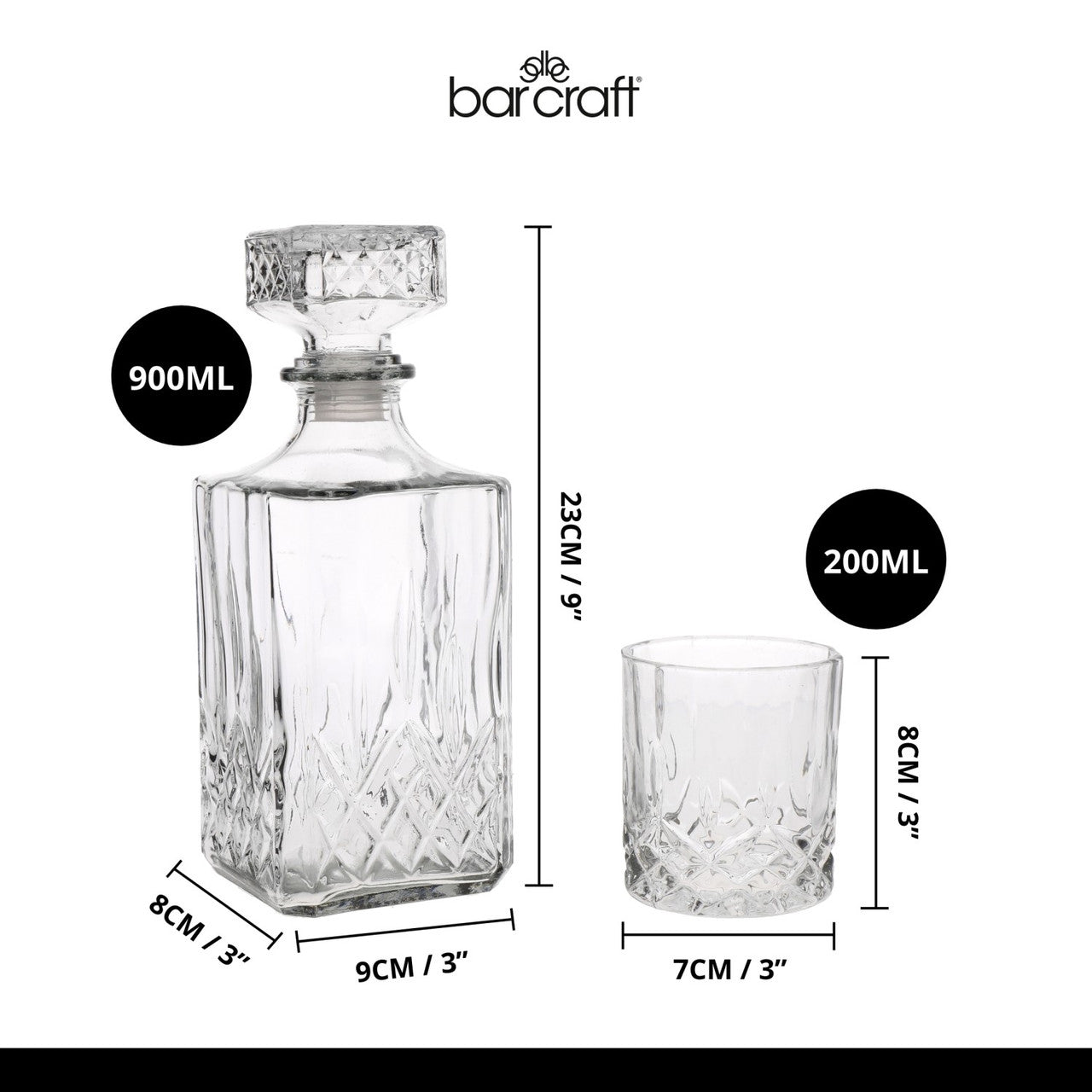 BarCraft Cut Glass Effect Decanter Set