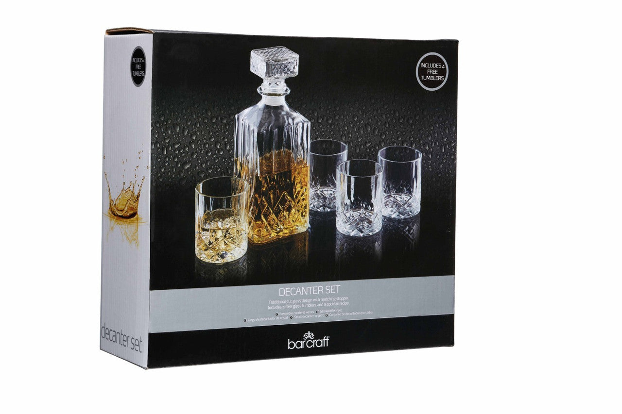 BarCraft Cut Glass Effect Decanter Set