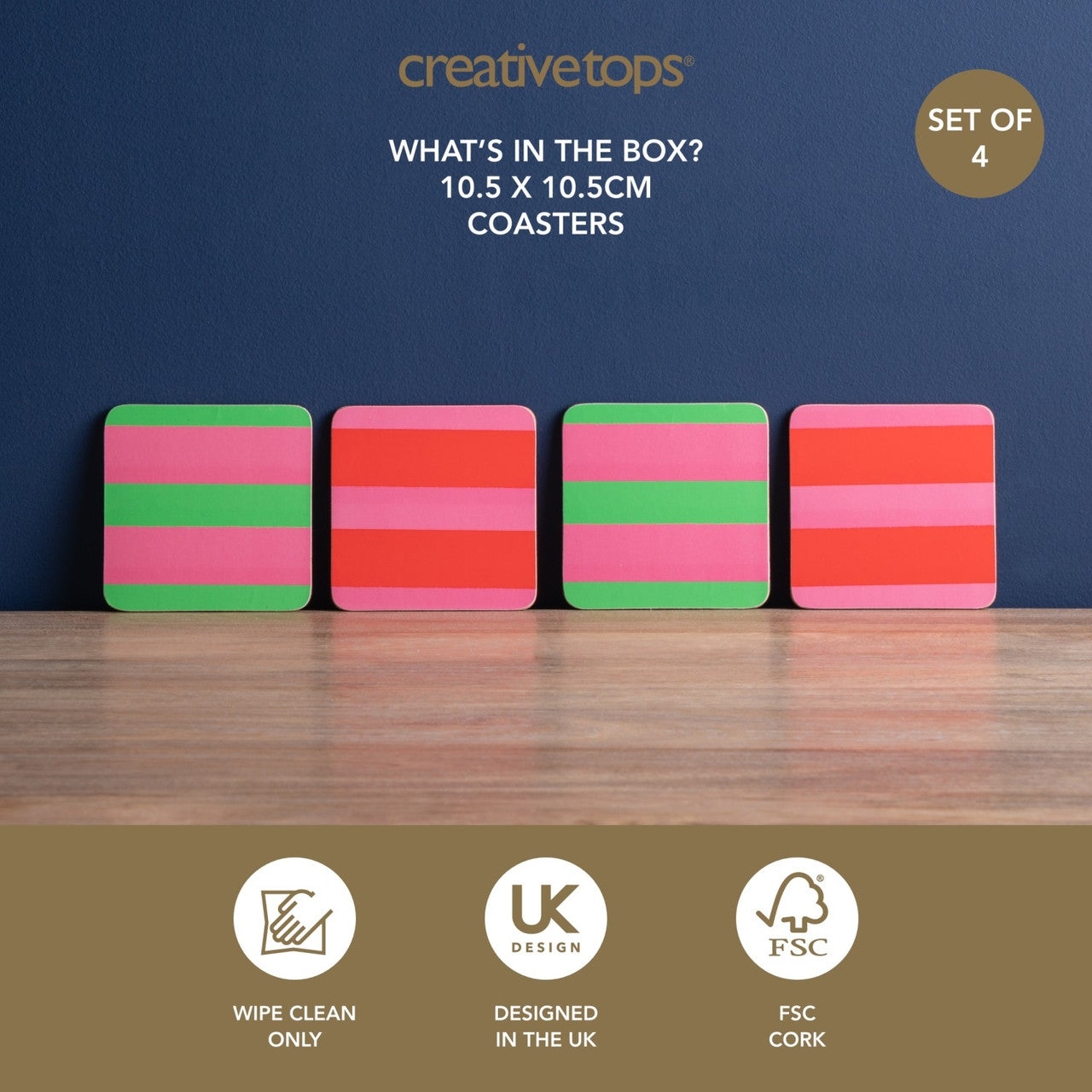 Creative Tops Pink & Green Stripe Coasters