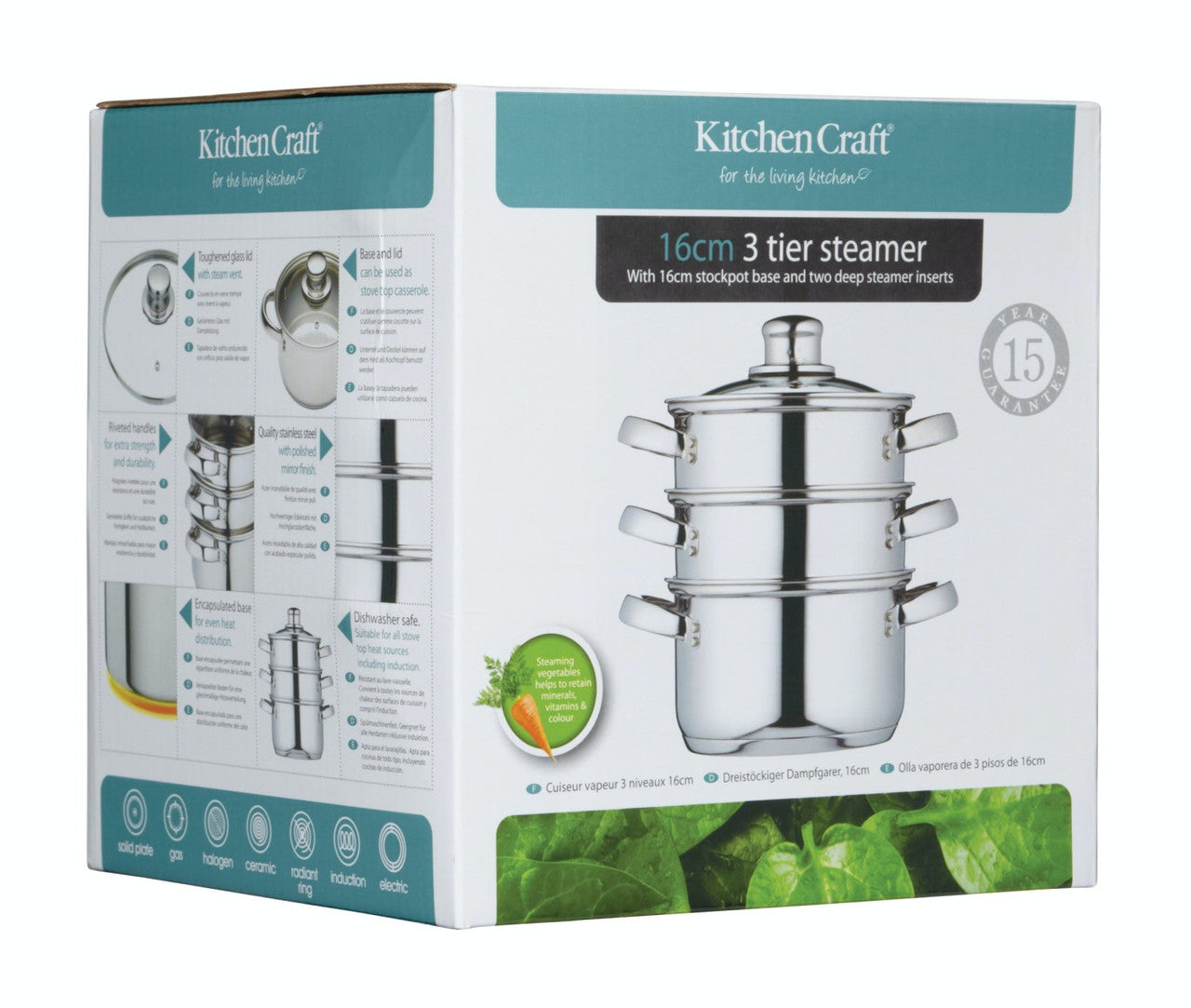 Stainless Steel Three Tier Steamer, 16cm