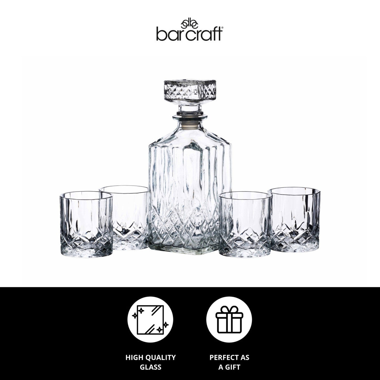 BarCraft Cut Glass Effect Decanter Set