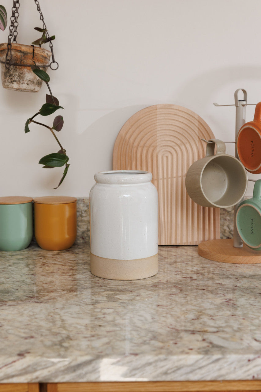 Idilica Stoneware Utensil Holder, Cream