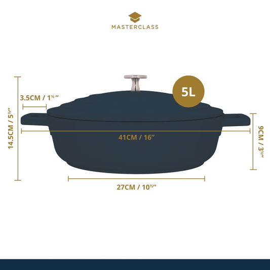 MasterClass Cast Aluminium Shallow Casserole Dish, 5L, Black